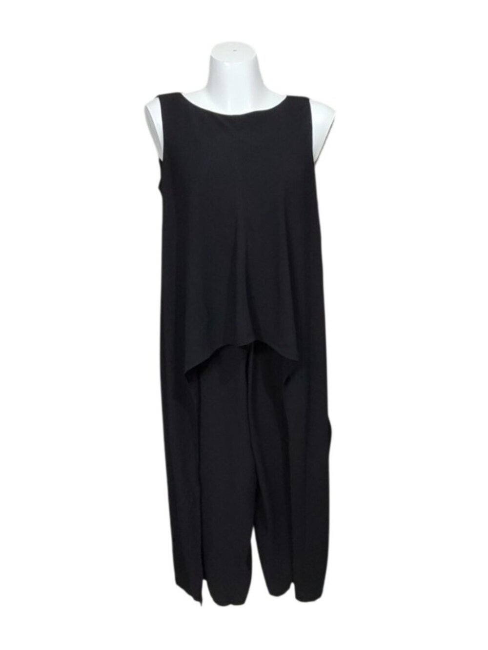 Eileen Fisher Black Silk Georgette Crepe Bateau Neck Sleeveless Jumpsuit S/